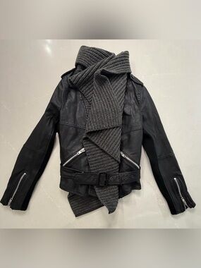 Double Standard Clothing Japan Goat Leather Rib Scarf Drape Moto Jacket 36 S